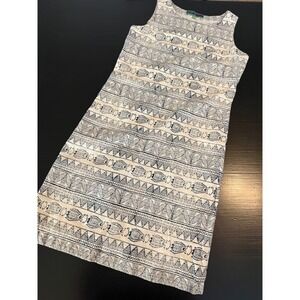 Bombay Paisley Womens XS Cotton Linen Fish Block Print Sleeveless Shift Dress